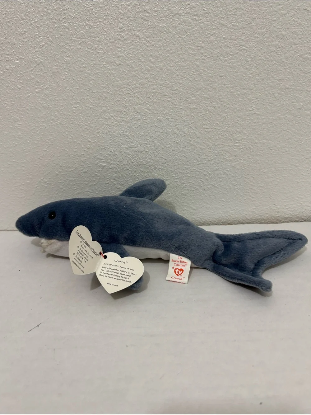 Beanie Babies Collection 1996 Crunch The Shark Gray White TY BEANIE BABY